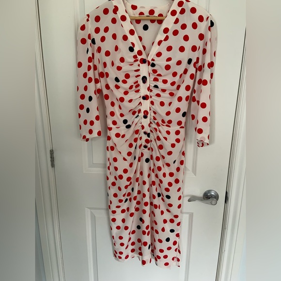 *HOST PICK* 80s INSPIRED DRESS WITH POLKA DOTS / SMALL - MEDIUM / BLEU MARINE - Picture 1 of 9